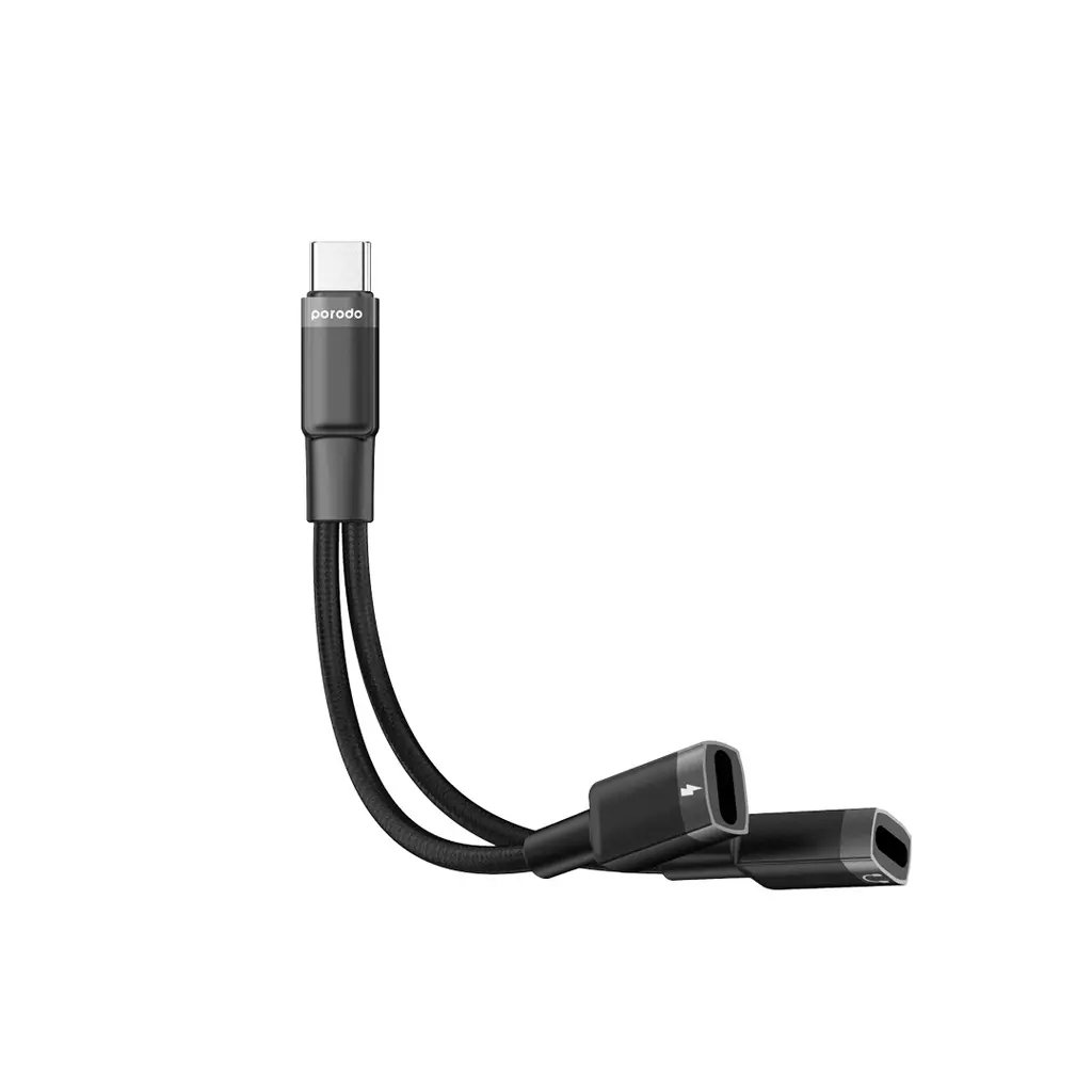 PORODO 2IN1 LIGHTNING TO DUAL TYPE-C ADAPTER - Image 1