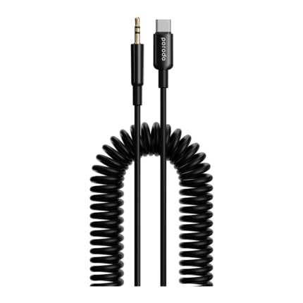 PORODO TYPE C TO AUX COIL CABLE 1.2M – BLACK
