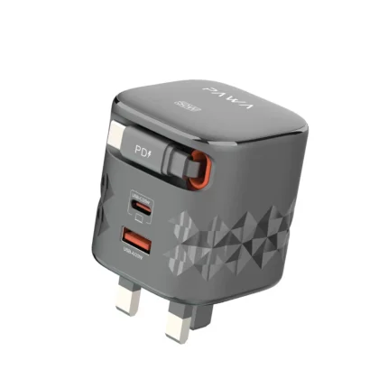 Pawa Retro 50W UK Charger With Retractable Cable - Black PW-TAR50ACT-BK
