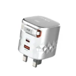 Pawa Retro 50W UK Charger With Retractable Cable - Grey & Black PW-TAR50ACT-GYBK