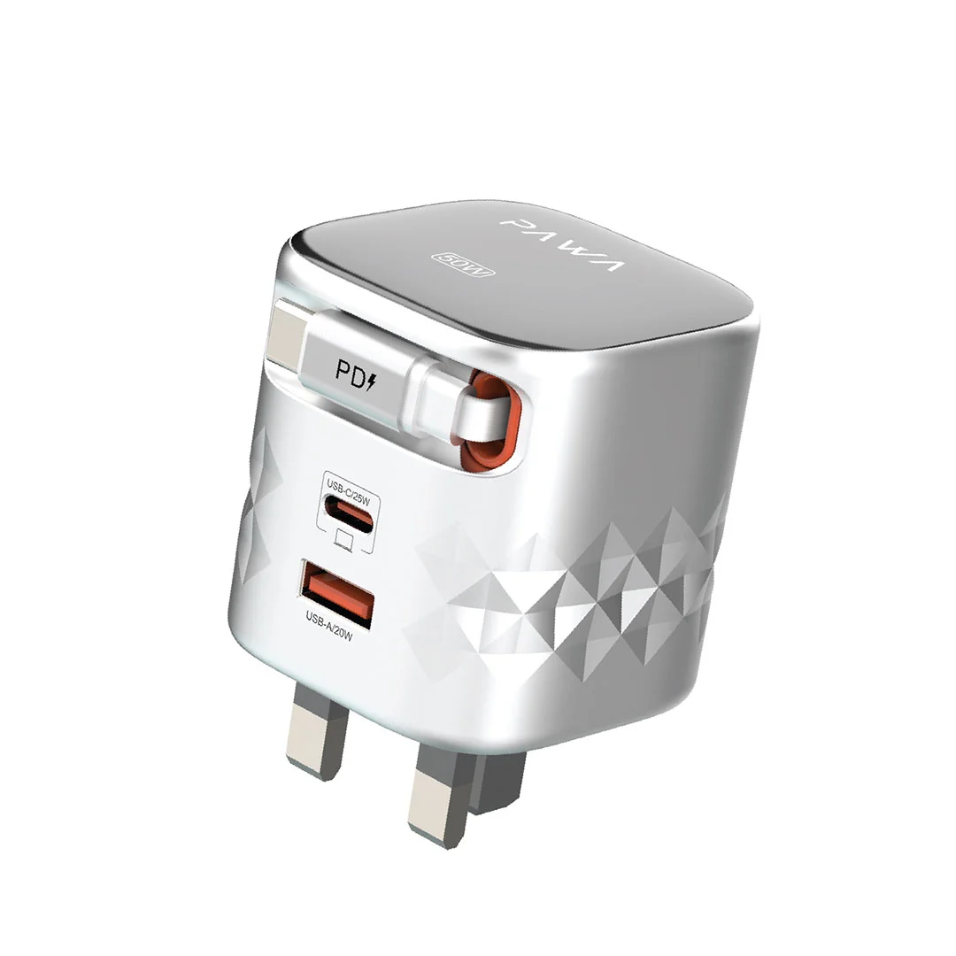 1758977689_2104077967_PW-TAR50ACT-GYBK.webp Pawa Retro 50W UK Charger With Retractable Cable - Grey & Black PW-TAR50ACT-GYBK - Image 1