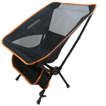 PORODO LIFESTYLE MESH FABRIC COMFORT CAMPING CHAIR WITH HANDY STORAGE POUCH - BLACK.